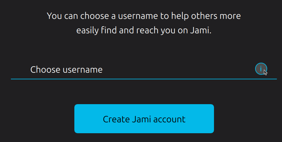 Screenshot of the Jami account creation page showcasing the discussed tooltip